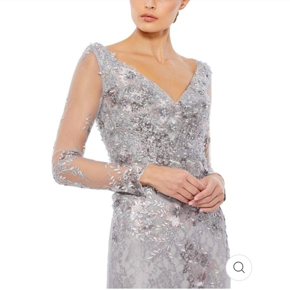 Mac Duggal EMBELLISHED V NECK ILLUSION LONG SLEEVE GOWN size 16 $698 - Picture 4 of 16